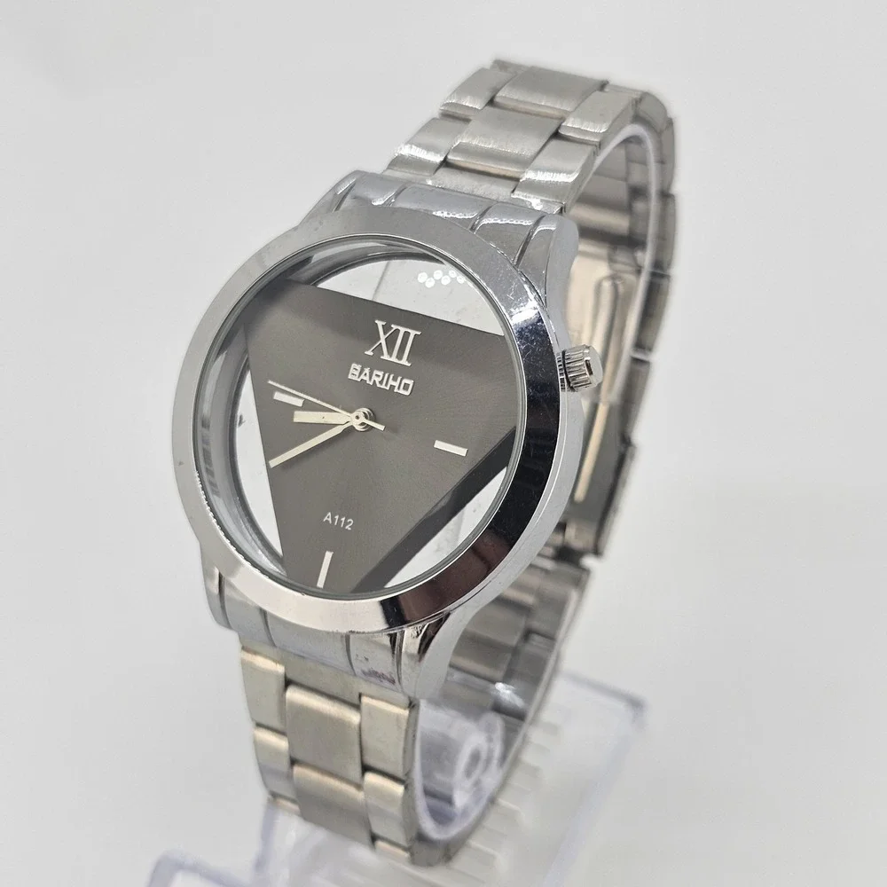 Men's Analog Watch 40MM Black Triangle Dial Gray Bracelet Band 7.50
